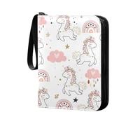Grckit Classeur à cartes licorne rose mignon 4 poches, 400 poches, porte-cartes de jeu, albums, étui de rangement pour cartes de football, cartes de baseball