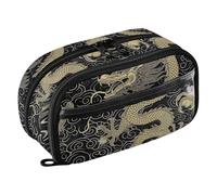 Grckit Dragon Trousse à crayons de grande capacité avec boucles élastiques pour stylos, fenêtre transparente, double fermeture éclair, 21 x 7,9 x 12,4 cm