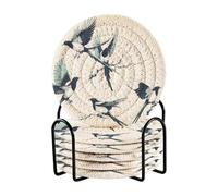 Grckit Five Magpies Flight Lot de 6 dessous de verre en coton tissé avec support - 10 cm - Dessous de verre absorbants idéaux pour la protection de table basse