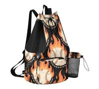 Grckit Flame Sac à dos de plage avec poche humide, sac à dos léger et pliable avec cordon de serrage pour la natation, la gym, la randonnée, la pêche, les voyages pour homme et femme