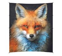 Grckit Fox - Tente de plage dessinée - Abri de soleil de 2,9 x 3 m avec 4 sacs de sable, 4 poteaux de stabilité, pelles à sable - Auvent de tente pour plage, camping, pêche, pique-nique