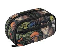 Grckit Fox Trousse à crayons de grande capacité avec boucles élastiques pour stylos, fenêtre transparente, double fermeture éclair, 21 x 7,9 x 12,4 cm