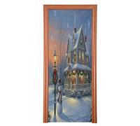 Grckit Housse de porte en tissu extensible imperméable pour porte d'entrée intérieure ou extérieure - Motif scène de neige de Noël - 88,9 x 200,7 cm