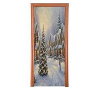 Grckit Housse de porte en tissu extensible imperméable pour porte d'entrée intérieure ou extérieure - Motif scène de neige de Noël - 88,9 x 200,7 cm