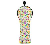 Grckit Housses de tête de club de golf à fleurs colorées en cuir synthétique imperméable pour conducteur, bois de parcours et hybride avec étiquettes remplaçables, couvre-tête en bois