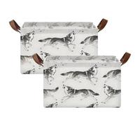 Grckit Howling Wolf Lot de 2 paniers de rangement extra larges - Panier à linge pliable avec poignées - Panier en tissu résistant à l'eau pour étagères, placard, salle de bain