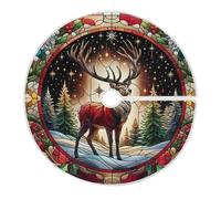 Grckit Jupe de sapin de Noël en vitrail - 119,4 cm - Décoration de Noël - Tapis doux pour décoration sous le sapin de Noël, salon, extérieur