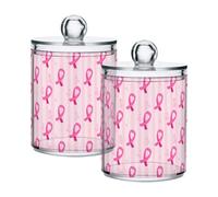 Grckit Lot de 2 boîtes d'apothicaire en plastique transparent avec couvercle pour boules de coton, cotons-tiges Rose