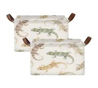 Grckit Lot de 2 paniers de rangement extra larges en tissu résistant à l'eau pour étagères, placards, salle de bain, motif lézard aquarelle