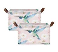 Grckit Lot de 2 paniers de rangement extra larges en tissu résistant à l'eau pour étagères, placards, salle de bain, motif colibri aquarelle