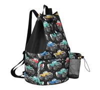 Grckit Monster Trucks Sac de natation avec poche pour eau humide, 30 L, léger, pliable et cordon de serrage pour la natation, la gym, la randonnée, la pêche, les voyages pour homme et femme