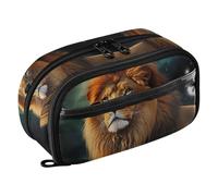 Grckit Night Sky Trousse à crayons Lion de grande capacité avec boucles élastiques pour stylos, fenêtre transparente, double fermeture éclair, 21 x 7,9 x 12,4 cm