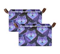 Grckit Night Sky Wolf Lot de 2 paniers de rangement extra larges - Panier à linge pliable avec poignées - Panier en tissu résistant à l'eau pour étagères, placard, salle de bain