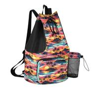 Grckit Sac de bain abstrait îles du coucher de soleil avec poche humide, sac à dos léger et pliable avec cordon de serrage pour la natation, la gym, la randonnée, la pêche, les voyages pour homme et