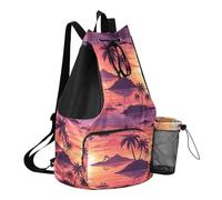 Grckit Sac de bain abstrait îles du coucher de soleil avec poche humide, sac à dos léger et pliable avec cordon de serrage pour la natation, la gym, la randonnée, la pêche, les voyages pour homme et