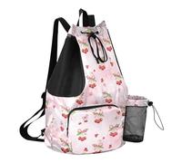 Grckit Sac de bain aquarelle cerise avec poche humide, sac à dos léger et pliable de 30 l avec cordon de serrage pour la natation, la gym, la randonnée, la pêche, les voyages pour homme et femme