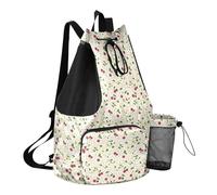 Grckit Sac de bain vintage cerise avec poche humide, sac à dos léger et pliable avec cordon de serrage pour la natation, la gym, la randonnée, la pêche, les voyages pour homme et femme