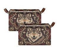 Grckit Stylized Art Wolf - Lot de 2 paniers de rangement extra larges - Panier à linge pliable avec poignées - Panier en tissu résistant à l'eau pour étagères, placard, salle de bain
