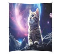 Grckit Tente de plage chat sur la lune - Abri solaire de 2,9 x 3,6 m avec 4 sacs de sable, 4 poteaux de stabilité, pelles à sable - Auvent de tente pour plage, camping, pêche, pique-nique