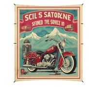 Grckit Tente de plage vintage à motif moto - Abri de soleil de 2,9 x 3,6 m - Auvent de plage avec 4 sacs de sable, 4 poteaux de stabilité, pelles à sable - Auvent pour la plage, le camping, la pêche