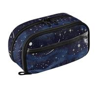 Grckit Trousse à crayons étoiles et lune, organiseur multi-compartiments de grande capacité avec boucles élastiques pour stylos, fenêtre transparente, double fermeture éclair, 21 x 7,9 x 12,4 cm