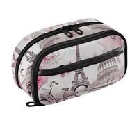 Grckit Trousse à crayons Paris Tour Eiffel, organiseur multi-compartiments avec boucles élastiques pour stylos, fenêtre transparente, double fermeture éclair, 21 x 7,9 x 12,4 cm