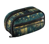 Grckit Trousse à crayons Starry Night de grande capacité, organiseur multi-compartiments avec boucles élastiques pour stylos, fenêtre transparente, double fermeture éclair, 21 x 7,9 x 12,4 cm