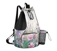 Grckit Wildflowers in The Meadow Sac de bain avec poche pour articles humides, sac à dos léger et pliable avec cordon de serrage pour la natation, la gym, la randonnée, la pêche, les voyages pour