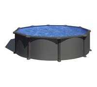 GRE - Kit Piscine hors sol acier ronde grise anthracite - Ø480 x H132 (Livrée avec filtre à sable + échelle)