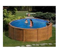 GRE - Kit Piscine hors sol acier ronde imitation bois - Ø480 x H132 cm (Livrée avec filtre à sable + échelle)
