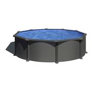 GRE - Kit Piscine hors sol acier ronde grise anthracite - Ø370 x H132 (Livrée avec filtre à sable + échelle)