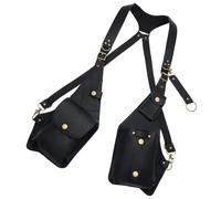 Greabuy 1. Sac de poitrine antivol steampunk avec bandoulière réglable en cuir PU unisexe avec poche cachée, sac à bandoulière vintage médiéval en cuir PU, Noir