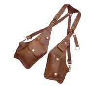 Greabuy 1. Sac de poitrine antivol steampunk avec bandoulière réglable en cuir PU unisexe avec poche cachée, sac à bandoulière vintage médiéval en cuir PU, marron foncé