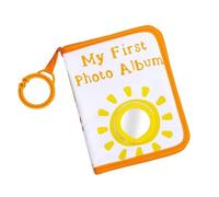 Greabuy Album photo de croissance pour bébé avec couverture en tissu soleil souriant et anneaux de suspension miroir sécurisés pour événement spécial cadeau de première année