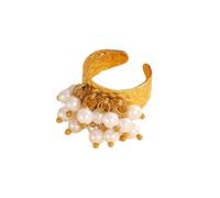 Greabuy Bagues minimalistes tendance enveloppées avec des pierres délicates et des perles pour des bagues décontractées et élégantes en perles de cristal