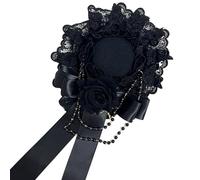 Greabuy Bibi de mariage orné avec rosace ruban roses et pince à cheveux réglable, chapeau de fête unique et esthétique foncé