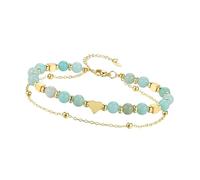 Greabuy Bracelet en pierre naturelle avec sphère en forme de cœur à double fil, bijou artisanal pour femme, cadeau pour elle, chaîne délicate à deux rangs, bracelet à breloques en pierre naturelle