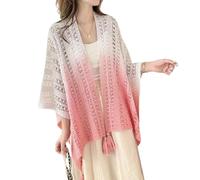Greabuy Cardigan à franges tricoté à la main avec ouverture sur le devant pour femme, rose, 130cm x 100cm