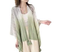 Greabuy Cardigan à franges tricoté à la main avec ouverture sur le devant pour femme, Vert, 130cm x 100cm