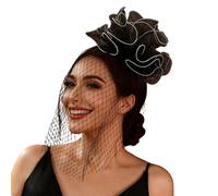 Greabuy Chapeau bibi avec voile de fleur - Accessoire de coiffure pour femme - Accessoire élégant en dentelle pour mariage, fête, danse, événement social, rassemblement social, Noir , Taille unique