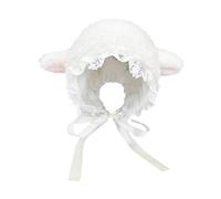 Greabuy Chapeau d'agneau de dessin animé mignon casquettes fête vacances pour l'automne hiver costume japonais pour enfants adultes avec sangle costume d'agneau chaud