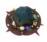 Greabuy Chapeau de sorcière en forme de feuille pour fête d'Halloween - Large bord avec fleur - Chapeau en feutre avec champignon - Noir - Pour femme - Accessoire de costume de bal masqué