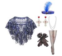 Greabuy Costume garçonne des années 20 pour femme avec châle à paillettes et collier de perles Accessoires pour thème
