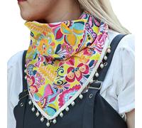 Greabuy Élégant foulard à pompons avec perles artificielles pour femmes et filles châle triangulaire doux, Les grandes fleurs imitent, 50*50CM