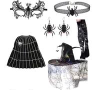 Greabuy Ensemble de costume de sorcière comprenant une cape, un chapeau, un masque pour les yeux, un collier, des boucles d'oreilles, des chaussettes pour enfant, Halloween, cosplay, fête, Halloween