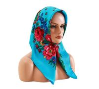 Greabuy Foulard à imprimé floral ethnique russe pour femme tendance et confortable en polyester, bleu, Dimension approx. 70x70cm/27.56x27.56inch