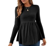 Greabuy Haut de grossesse à manches longues et col côtelé pour femme, Noir , XL