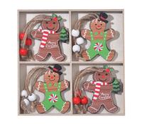 Greabuy Lot de 12 décorations de Noël en bois à 4 panneaux en forme d'homme charmant pour sapin et cheminée