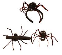 Greabuy Lot de 3 accessoires d'araignées de costume d'Halloween en peluche douce sans danger pour les jeunes décorations de fête d'Halloween