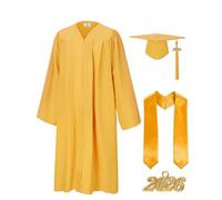 Greabuy Lot de 3 robes longues de remise de diplôme pour diplôme de baccalauréat 2026 avec châle et chapeau pour le début de l'académique avec chapeau, doré, 42 yards